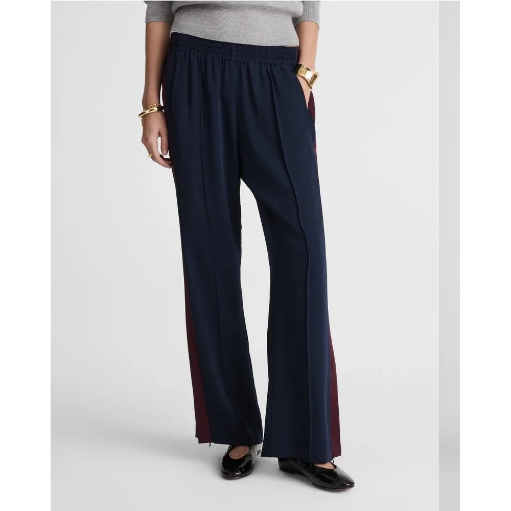 Madewell Pull On Bootcut Track Pants Womens XS Navy Side Stripe Zip Hem FLAW NEW